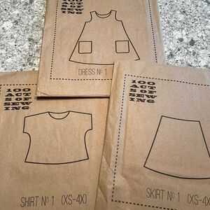 100 Acts of Sewing patterns. Skirt No 1, Dress No 1, Shirt No1